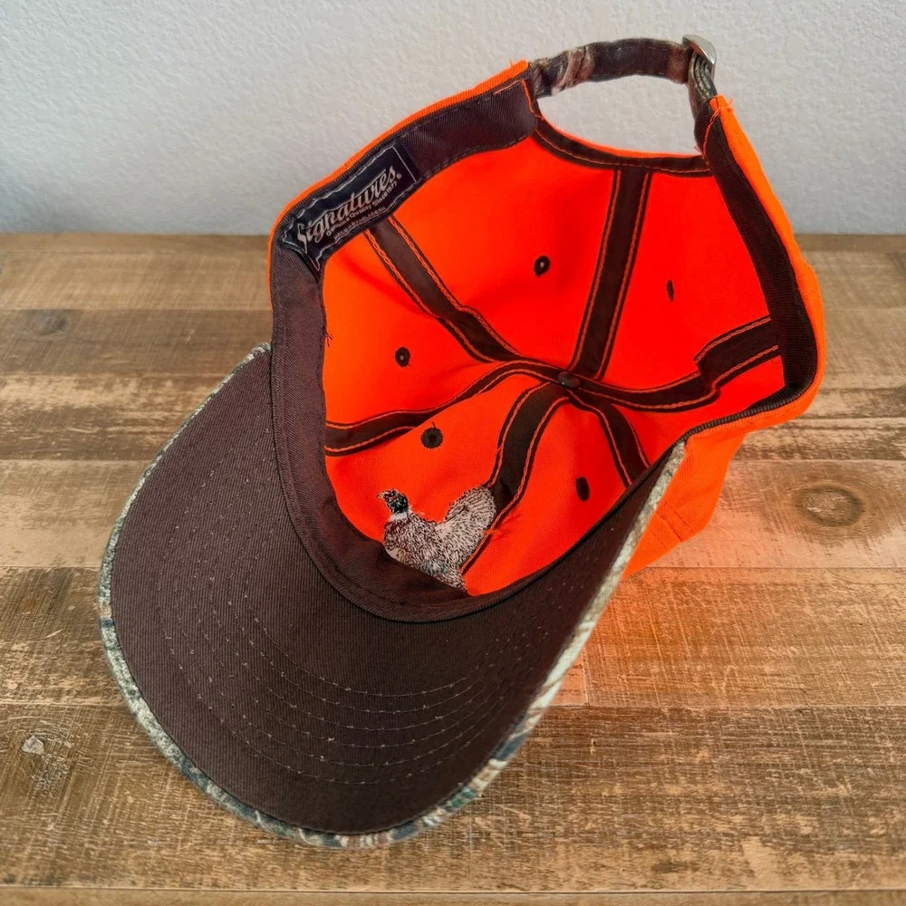NEW Signatures Camo Hunting Strapback Hat Womens OS Orange Pheasant Embroidered